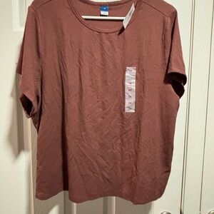 Old Navy Woman’s Pants plus Size Briwn Ribbed Short Sleeve Shirt NWT 3 X